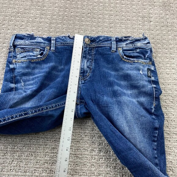 Silver Jeans Women's Cut-off Pants ELYSE Size 34 Slim Blue Denim Jeans Distress - Picture 12 of 14